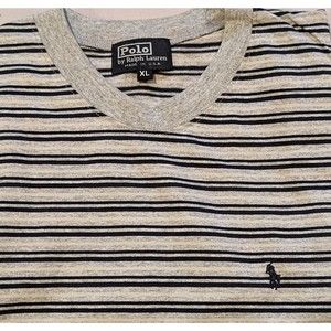 NEW Vintage Stock Polo Ralph Lauren Men's Gray & Black Striped Crew T-Shirt XL